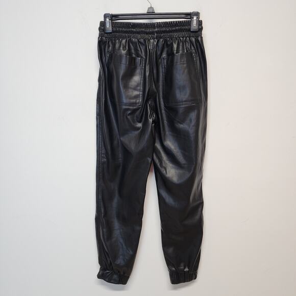 BlankNYC Faux Leather Jogger Pants Size 25" Black Pull On Elastic Waist Biker - Picture 2 of 9